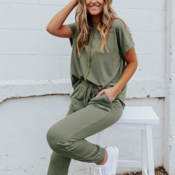 Contrast Stitch Olive Joggers - Picture 3 of 5